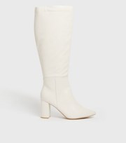 New Look Off White Knee High Pointed Block Heel Boots